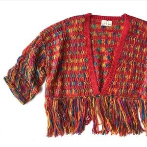 Rainbow crop sweater with fringe